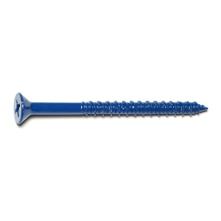 Masonry Screw, 1/4 Dia., Flat, 3 1/4 In L, Steel Blue Ruspert, 10 PK
